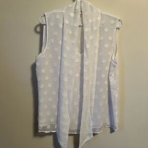 Calvin Klein Elegant White Sleeveless Top with Scarf polka dot blouse